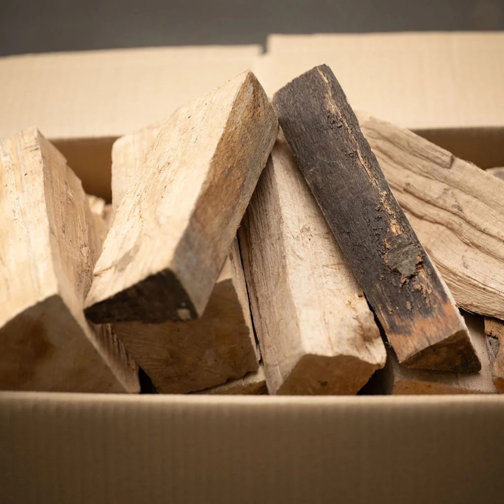 Bois de chauffage en carton, sac ou filet