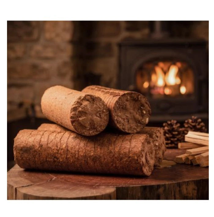 Briquettes de bois Giant Flames devant un poêle